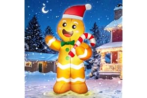 zukakii 5FT Christmas Inflatables Gingerbread Man, Christmas Decoration Outdoor Built-in Bright LED Light Hold Candy Cane Blow Up Yard Decoration Blowups for Indoor Holiday Party Xmas New Year