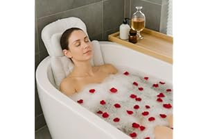 RAVELLO ESSENTIALS Bath Pillow for Tub | 4D Air Mesh Fabric - Plush Bathtub Pillow for Neck & Back Support, Hot Tub Pillow with 6 Non-Slip Suction Cups | Spa Pillow for Relaxation and Comfort (White). (Full Body White)