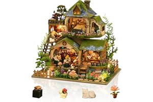 ﻿Foyucool DIY Miniature House Kits, Tiny House Kit with Light, Mini House Building Kit for for Adult to Building, Christmas/Home Decorations/Gifts for Family and Friends, Castle Forest Adventure