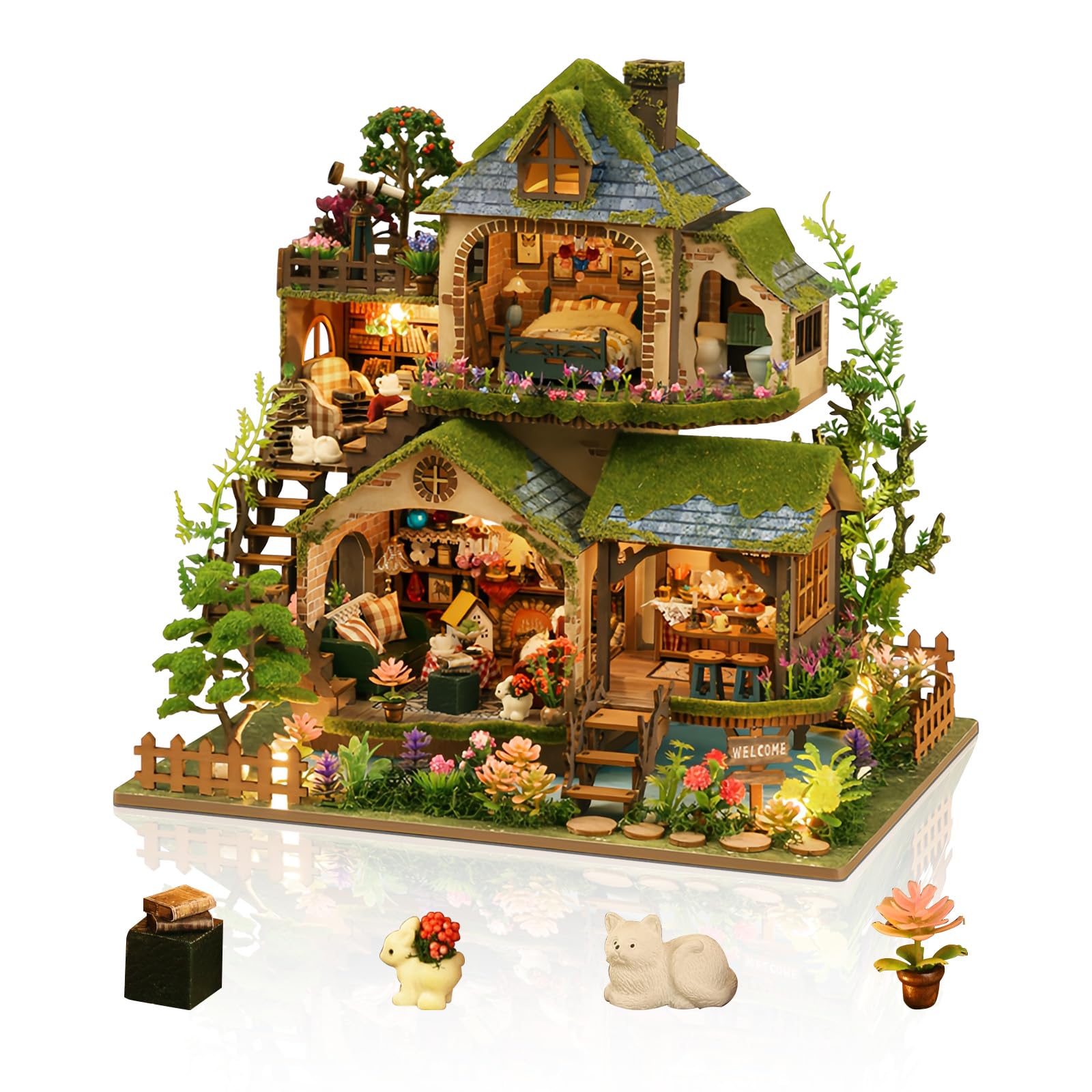 Foyucool DIY Miniature House Kits, Tiny House Kit, Doll House Kits for Adults to Building, Unique Gift for Birthday Father's Day, Castle Forest Adventure