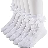 QHANSHIEE Girls Ruffle Cotton Lace Socks Little Girls White Lace Ruffle Frilly Socks Dress Sock