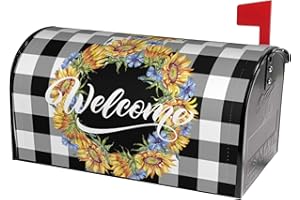 IDENTIY Sunflowers Cornflowers Welcome Wreath Mailbox Covers Magnetic Standard Size,Buffalo Plaid Spring Summer Mailbox Covers Magnetic 18"x21",Mailbox Wraps Post Letter Box Cover for Holiday Yard Decor