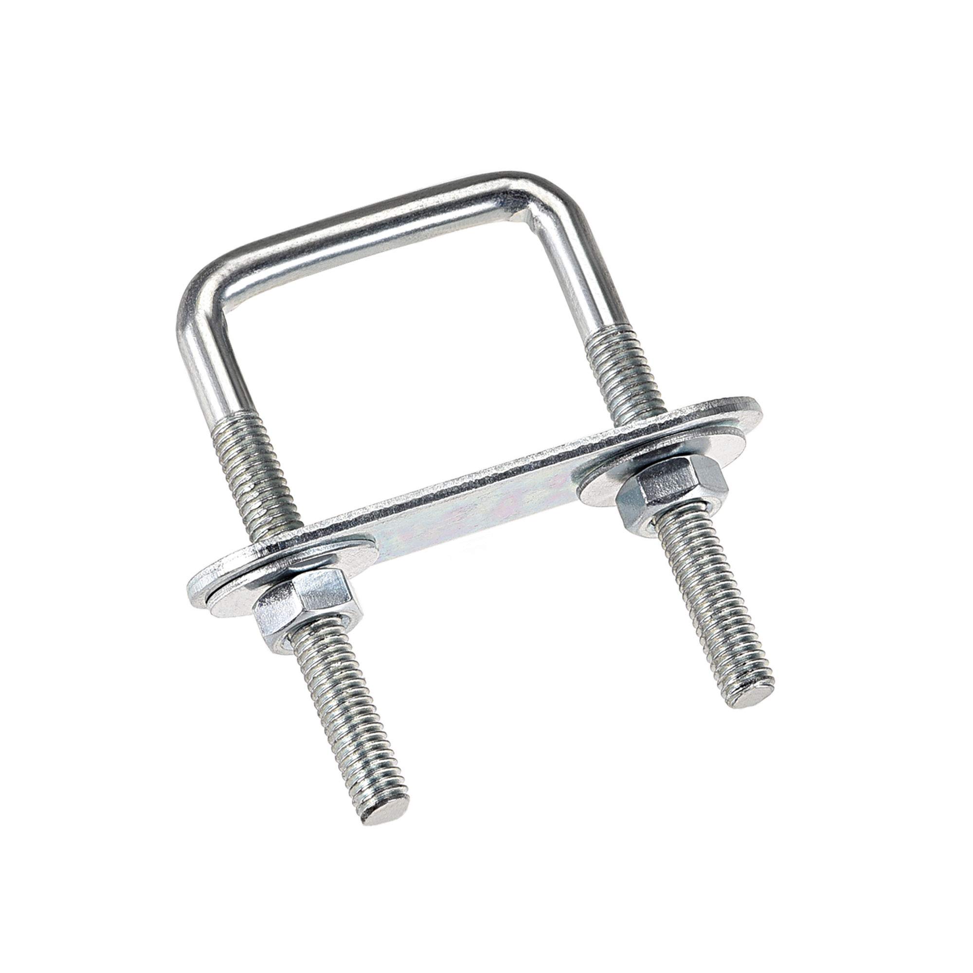 sourcing map Square U-Bolts 1-3/8"(35mm) Inner Width Carbon Steel M6 with Nuts, Frame Plate, Round Washers 4 Set