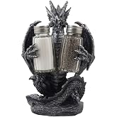 Mythical Dragon Salt and Pepper Shaker Set with Holder Figurine for Medieval &amp; Fantasy Bar or Kitchen Table Decor Sculptures and Gothic Gifts by Home-n-Gifts