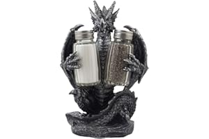 HOME 'N GIFTS Mythical Dragon Salt and Pepper Shaker Set with Holder Figurine for Medieval & Fantasy Bar or Kitchen Table Decor Sculptures and Gothic Gifts by Home-n-Gifts