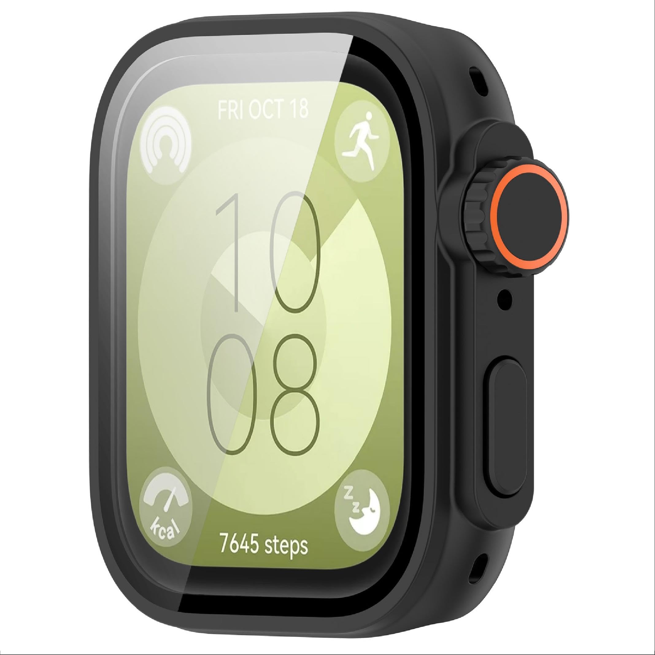 GIOPUEY Case Compatible with Huawei Watch Fit 3, Glass Protective Film + Hard Plastic Bezel, Huawei Watch Fit 3 Cover - black