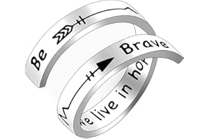 Uloveido Adjustable Inspirational Flying Dandelion Double Stainless Steel Freedom Ring Bands Cool Stacking Gift for Women, Engraving Rings Motivational Gift for Teen Girls Y2004