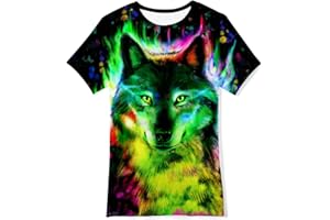 Funnycokid Boys Girls Shirts Graphic T-Shirt Neon Color Kids Novelty Short Sleeve Animal Print Tees 4-16 Years