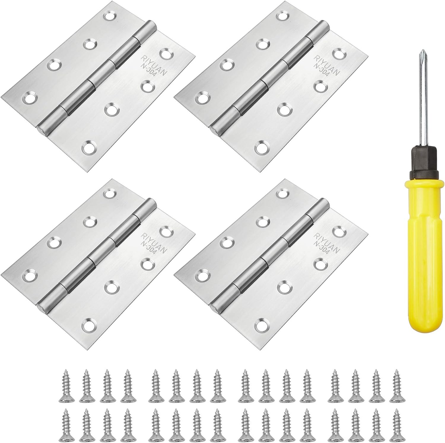 YSDMY 4 Pcs Timber Door Hinges(4Inch),100mm Stainless Steel Garage Goor Hinges, Fold Butt Hinges with Screws and Screwdriver