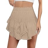AURUZA Flowy Shorts for Women, Ruffle Tiered High Waist Pleated Boho Casual Swing Beach Mini Skirt Golf Tennis Crochet Shorts