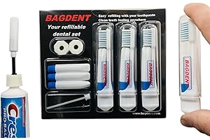 Travel Toothbrushes and Toothpaste Empty Containers - 11 PCS Set: 3 Foldable Toothbrushes, 6 Refillable Tubes (0.12 Ounce), 2