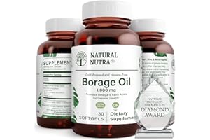 NATURAL NUTRA Natural Borage Oil Supplement – Rich in Gamma-linolenic Acid (GLA), A Potent Omega-6 Essential Fatty Acid Known for Supporting Skin, Nerve, and Joint Health 30 Soft gels.