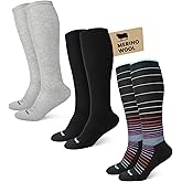 HAPIU Merino Wool Easy On Compression Socks for Women & Men, 15-20 mmHg, Plus Size Knee High Stocking for Nurses, Pregnancy, Travel, Flight, Medias de Compresión Mujer