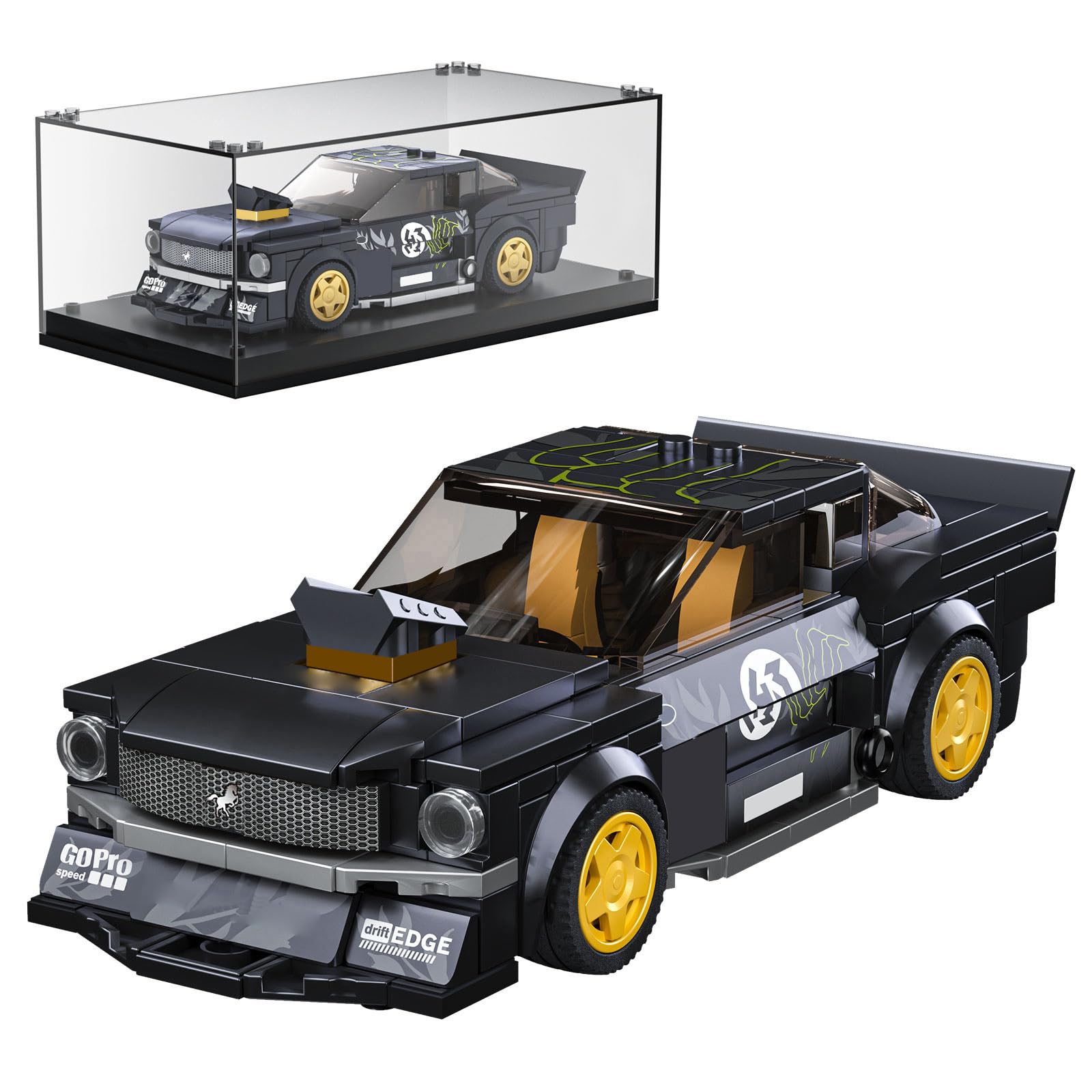 Mould King 27024 Speed Champion Rennwagen Bausteine Sportwagen Klemmbausteine Auto-Spielzeug mit Acryl-Vitrine Modellautos zum Sammeln Rennauto ab 8 Jahre Jungen(408 Teile)