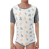 CutiePlusU Men's Cotton Button Crotch Bodysuits Adult Romper Onesie for Men Print