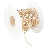 UMAOKANG 16.4 Feet Gold Plated Chain for Jewelry Making Brass Bead Chain Roll Faux Pearl Necklace Chains Bulk Jewelry Supplies Findings