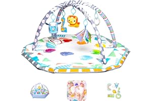 CozyOne Padded Baby Play Gym Activity Mat - Large Activity Gym & Tummy Time Play Mat & Ball Pit with 6 STEM Toys to Aid Motor Skill & Sensory Development, Baby Activity Mat for Baby to Toddler