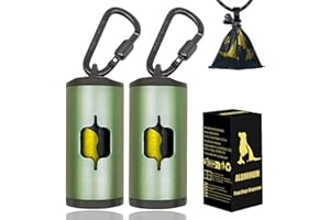 SHAOUMAN Metal Dog Poop Bag Holder 2-Pack w/Leash Clip|Durable Scratch-Resistant Aluminum|30 Bags+6 Accessories（Dark Green）