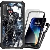 for Samsung Galaxy A17 5G/ A26 5G Case with Tempered Glass Screen Protector Heavy Duty Dual Layer Hybrid Grim Skulls Reaper Shockproof Protection Cell Phone Cover Case for Samsung A17 5G 6.7