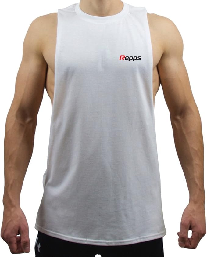 Repps Mens Sideless Cut Off Shirt White Clothing