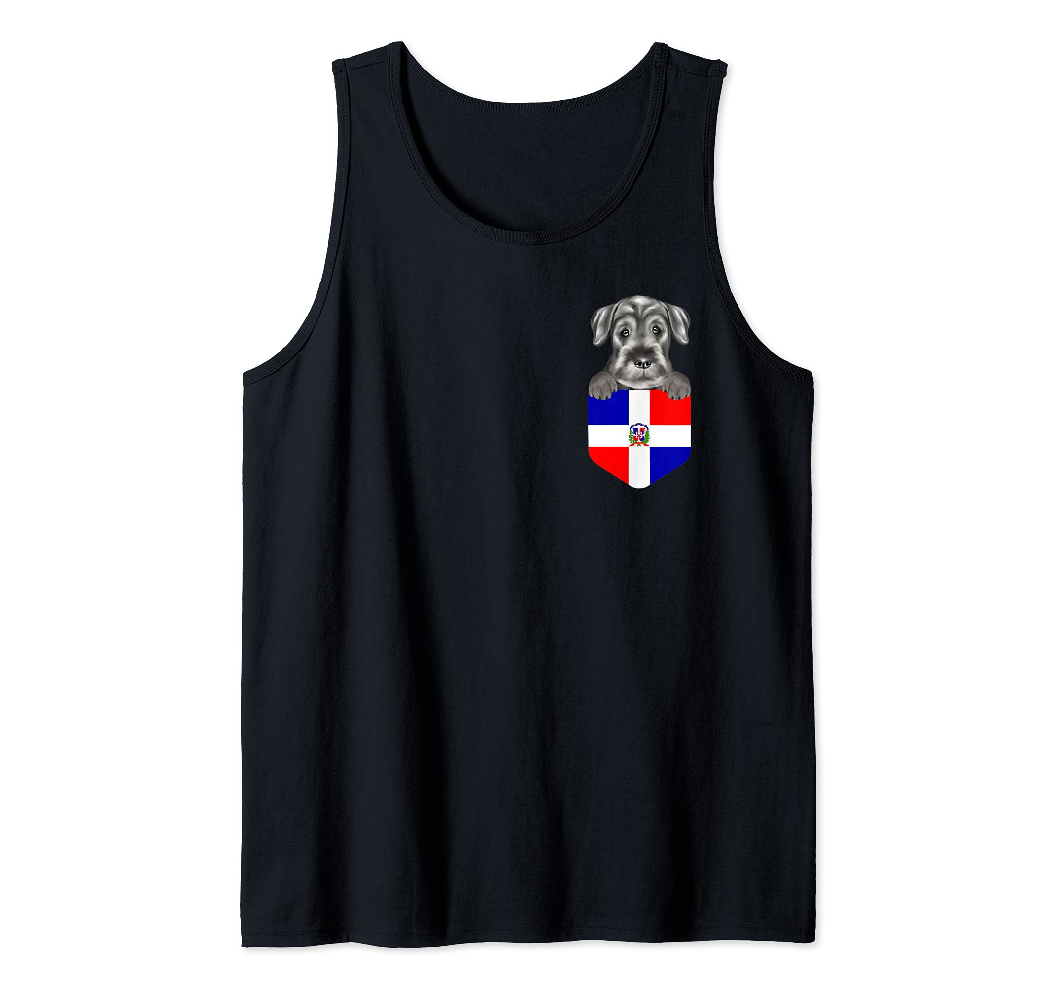 Dominican Republic Flag Standard Schnauzer Dog In Pocket Tank Top