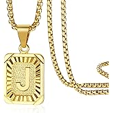 MOWOM Initial Letter Pendant Necklace for Men Women Square Pendant Capital Monogram Necklace Gold Plated A-Z Letter Pendant Necklace 22-inch Gold Initial Necklace