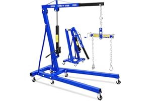 2Ton Engine Hoist with Lever-4400LBS Foldable Engine Cherry Picker Shop Crane with 6 Casters, Ideal for Garage, Workshop, War