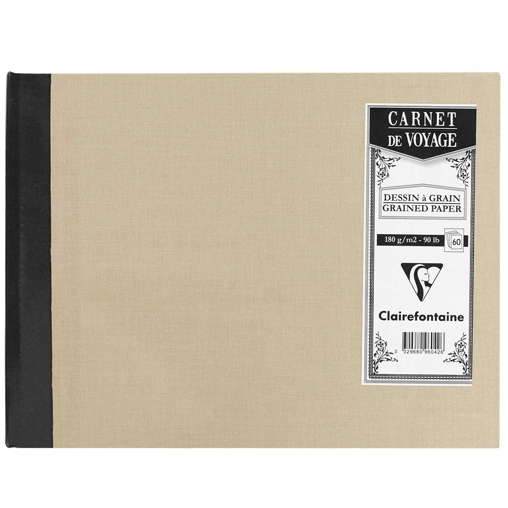 Clairefontaine - Ref 96042C - Canvas Cover Travel Album (60 Pages) - A5 (148 x 210mm), 180gsm Grained Drawing Paper, Fabric Coated Cover - Light Grey Cover
