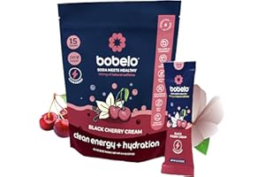Bobelo Natural Energy Drink Powder | Electrolytes Powder Packets w/Guarana Caffeine & Essential Vitamins | Keto Friendly, Low Calorie, Sugar Free Water Enhancer | Black Cherry Cream (15 ct)