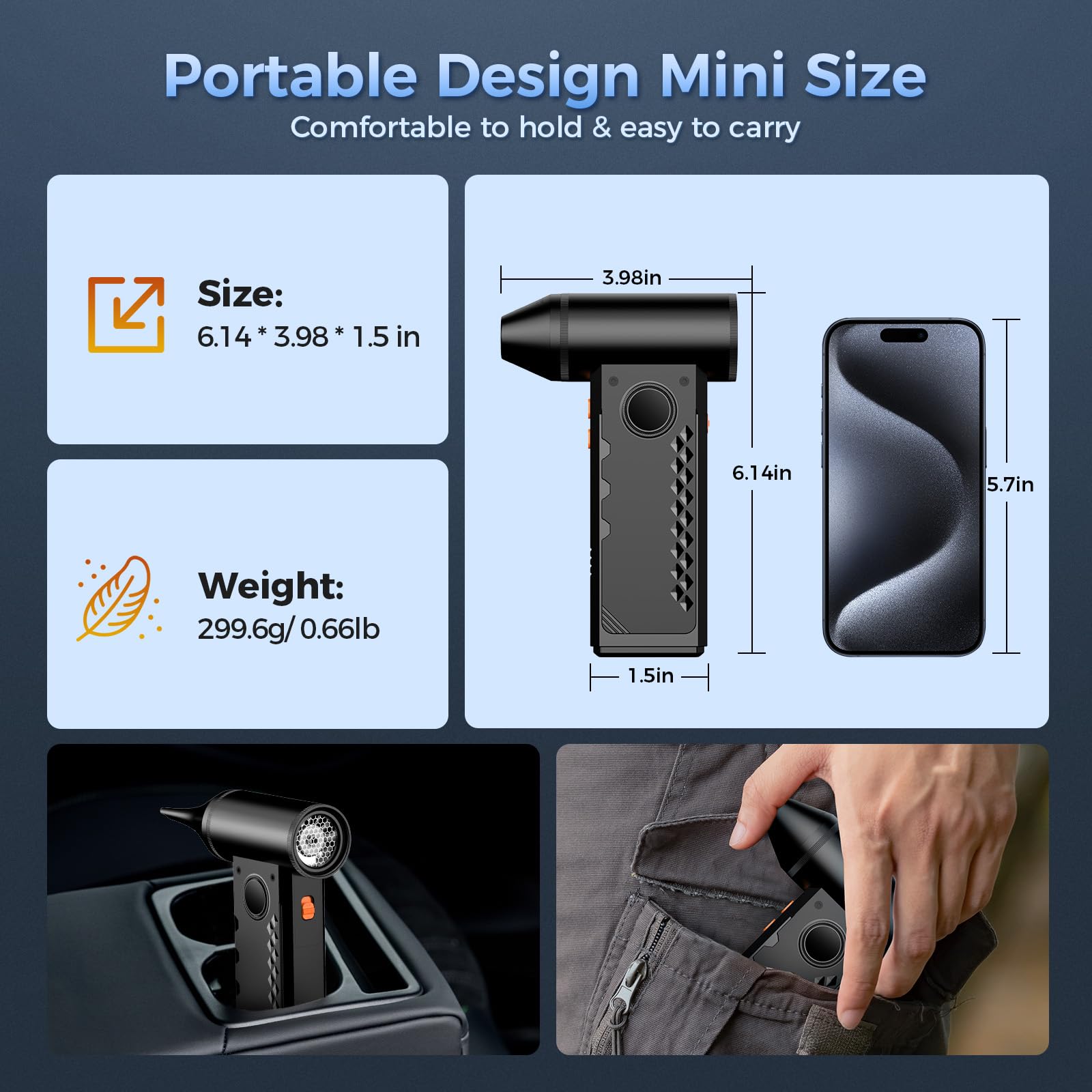 Compressed Air Duster, 150000RPM Electric Air Duster with LED Display & Light, 4 Gear Adjustable Cordless Air Blower, Rechargeable Brushless Motor Turbo Fan for Keyboard, Electronic Devices, Home, Car