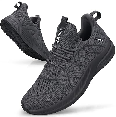 Feethit Mens Running Shoes Breathable Lightweight Trainers Dark Grey UK 7