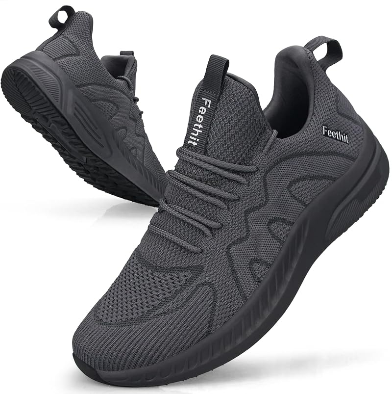 Feethit Mens Running Shoes Breathable Lightweight Trainers Dark Grey UK 7