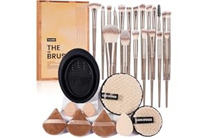 MAANGE Makeup Brushes, 29 Pcs Professional Premium Synthetic Makeup Brush Set, Foundation Eyeshadow Brush Travel Make up Brushes Set (Champagne)