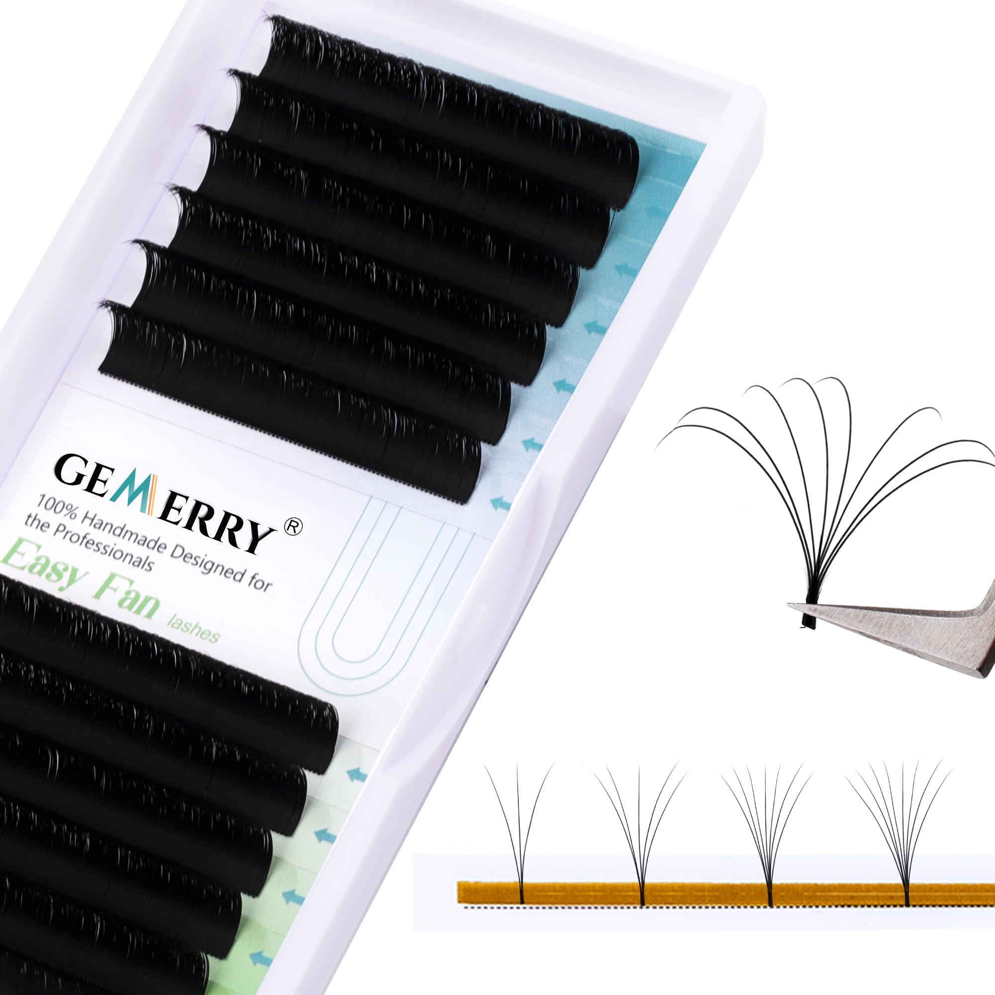 Easy Fan Lash Extensions 0.07mm 11mm D curl Russian Volume Noir Lash Tray Automatic Flowering Blooming Self Fanning Lashes 3D 4D 5D 6D 8D Long Individual Volume Lashes Gemerry Lash(0.07-d curl-11mm)