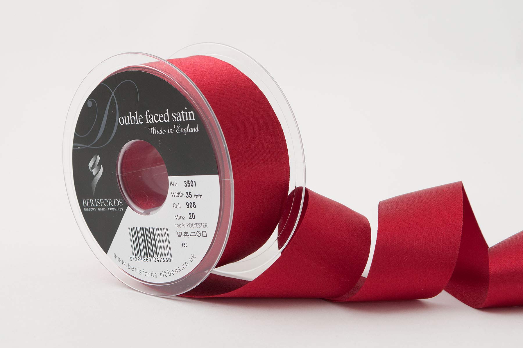 Berisfords Double FACE Poly Satin Ribbon, Scarletberry, 35 mm — image 1