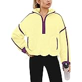 Yanekop Womens Quarter Zip Pullover Sherpa Fleece Jacket Oversized Zip Up Sweatshirt Half Zip Pullover Fuzzy Outerwear
