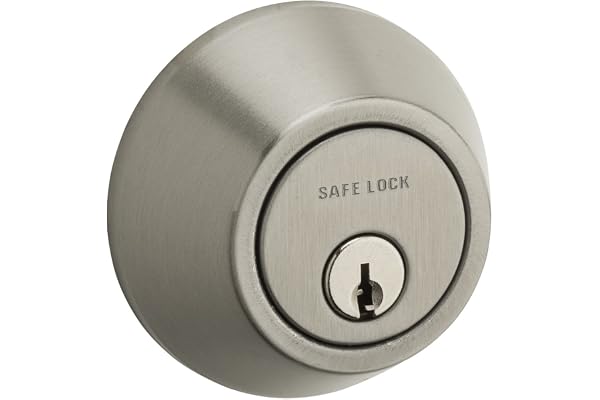 Weiser Safelock Satin Nickel Round Deadbolt Lock, ANSI/BHMA Grade 3 Certified Front Door Lock, Exterior Door Lock with Key, T