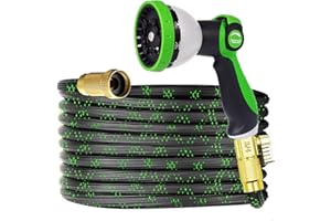 JUNREDY Expandable Garden Hose 25 Feet Lightweight Water Hose with 10 Function Hose Nozzle Sprayer, Marine, Camper Hose, No-Kink Durable Flexible Water Pipe, 3/4" Solid Fittings, Outdoor Hose for Watering