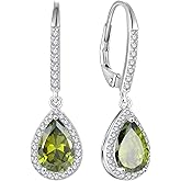 FJ Teardrop Dangle Drop Earrings 925 Sterling Silver Halo Leverback Earrings Birthstone Jewelry Gifts for Women