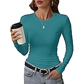 GEMBERA Womens' Crewneck Long Sleeve Slim Fitted Casual Top T-Shirts Stretchy Basic Shirt