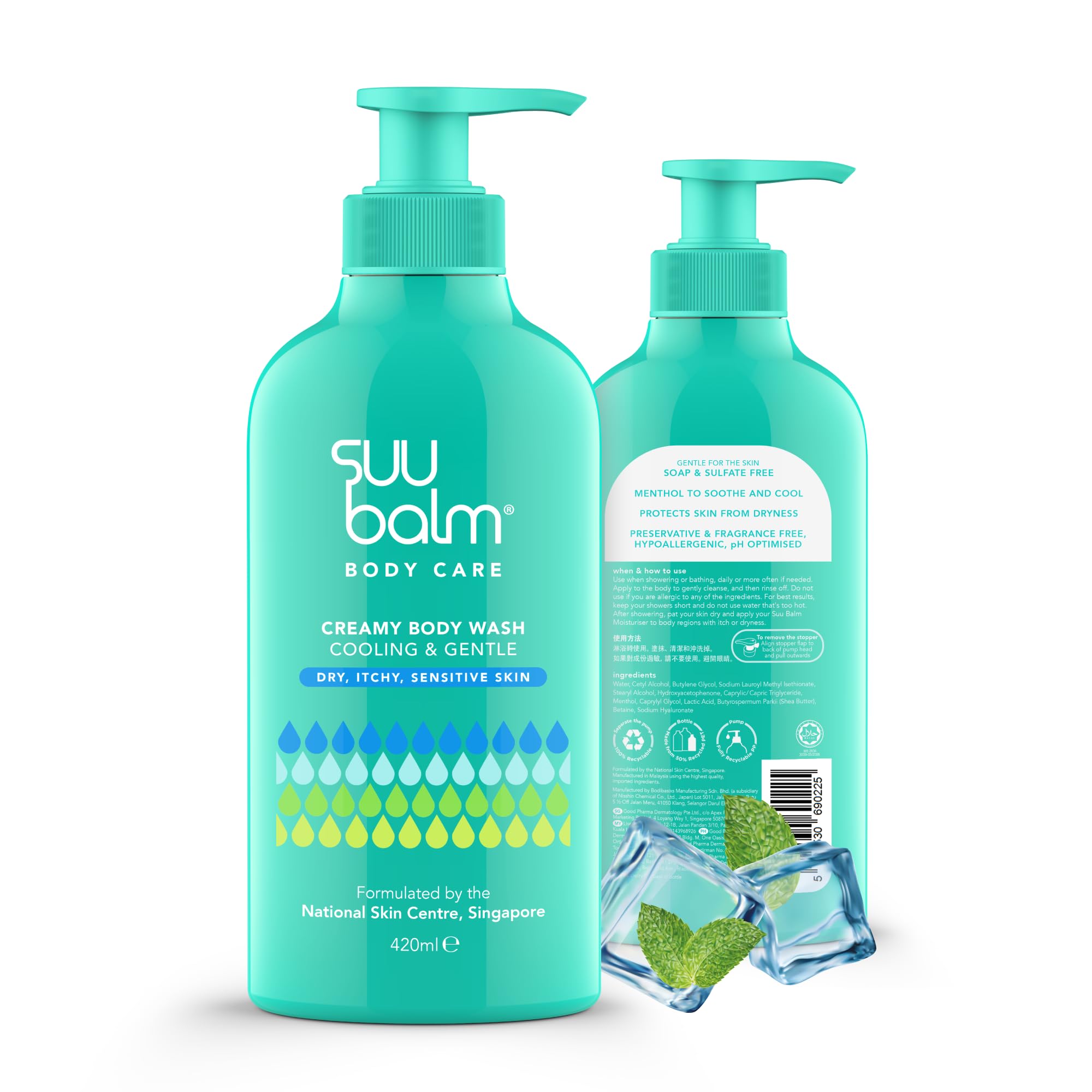 Anti Itch Body Wash, Eczema Bodywash for adults, Psoriasis Body Wash, Moisturising Cleanser for Dry Itchy Skin Relief, Derm-Formulated with Menthol & Shea Butter, Sulfate & Fragrance Free, 420ml