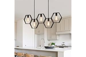 HUMHOLD 5-Light Kitchen Island Lights, Pendant Light Farmhouse Chandelier, Dining Room Light Fixture, Rustic Metal Chandelier, Black Hanging Lighting for Living Room, Island, Bar