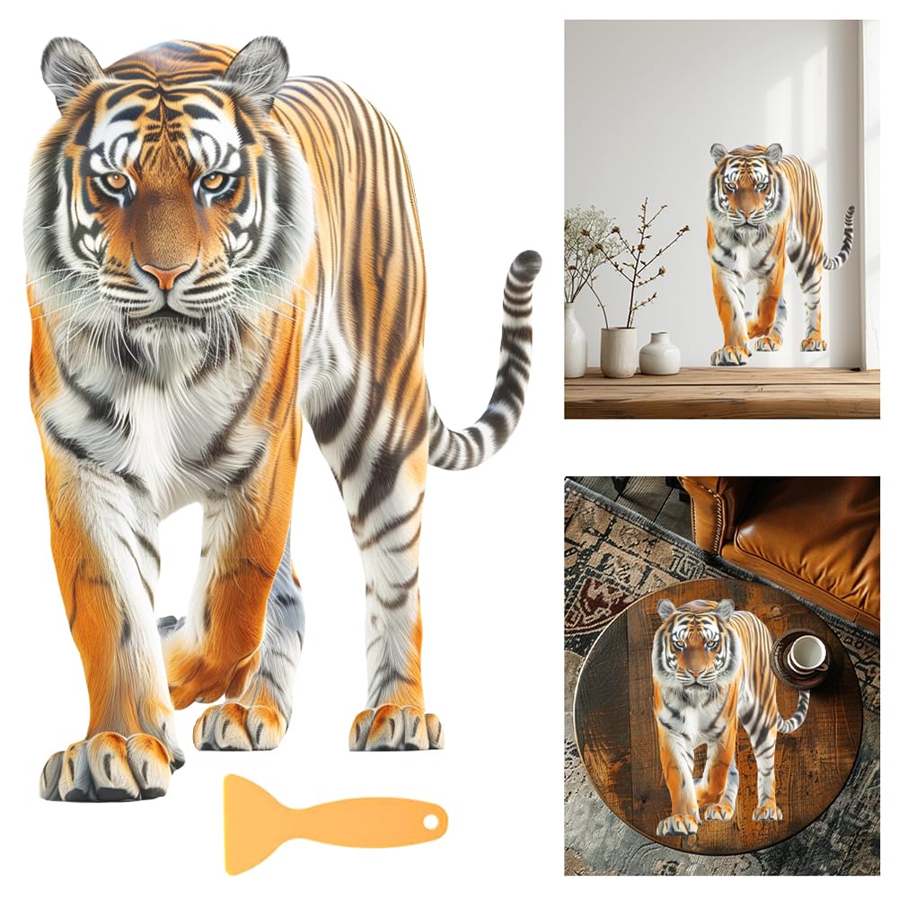 WEBEEDY 3 Pcs Tiger Furniture Transfer Stickers Jungle Animal Rub on Transfer Stickers Peel and Stick Wall Decor Tiger Sticker for Wall Art Furniture Living Room Window Home Decor, 30x15cm
