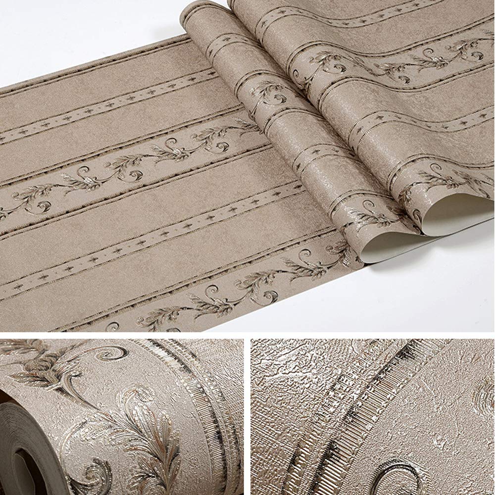 European Style PVC Wallpaper AB Damask Flower 3D Carving Craft Bedroom Living Room Sofa TV Background Wall Shop Decoration Clothing Store Restaurant Hotel 1.73'W x 32.8'L Non-Pasted (Dark brown B)