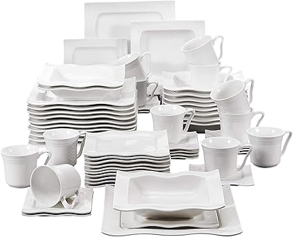 Malacasa Serie Mario 60 Delige Dinersets Creme Wit Porselein Servies Set Met 12 X Kopjes Schotels Dessertborden Soepborden Dinerborden Service Voor 12 Personen Amazon Nl