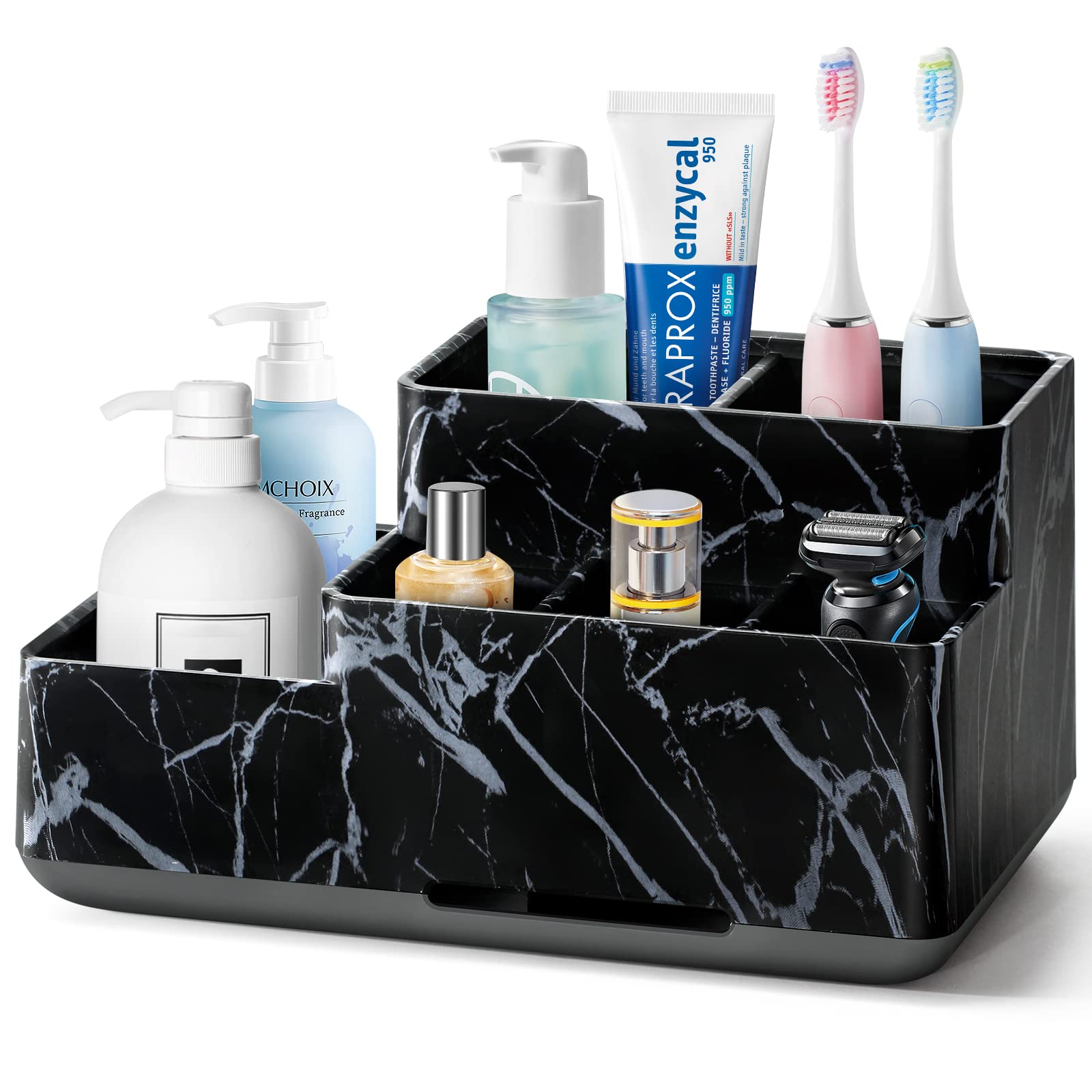 Toothbrush Holder, Detachable Non-Slip Electric Toothbrush Holder with 6 Compartments and Drainage Holes Bathroom Organiser for Bathroom, Kitchen, and Family (Black Marble) — image 1