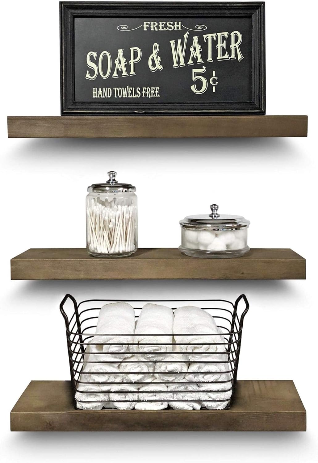 glass floating shelves home depot on Amazon Com Rustic Farmhouse 3 Tier Justified Floating Wood Shelf Real Hardwood Floating Wall Shelves Set Of 3 Hardware And Fasteners Included White Oak 20 Home Kitchen
