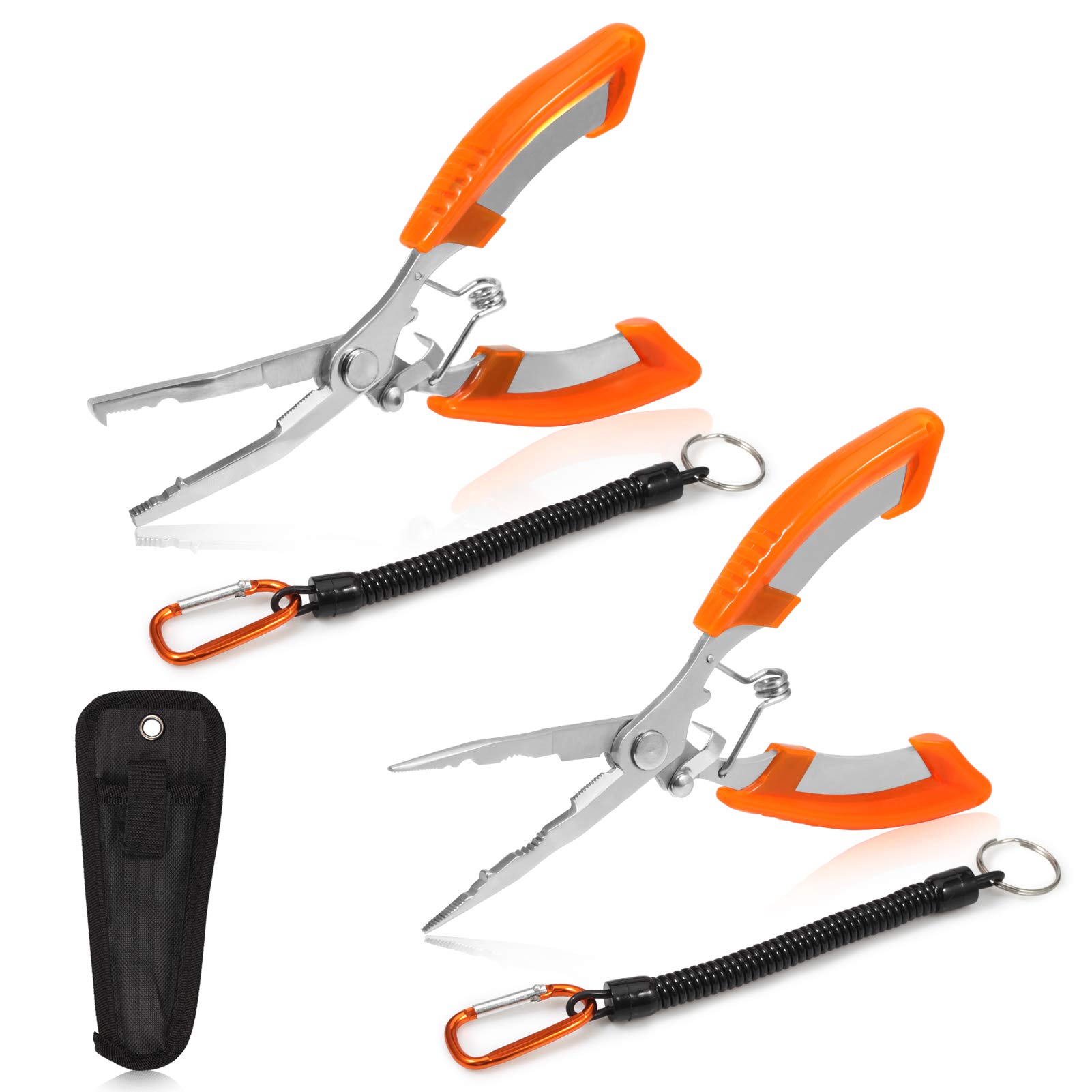SPEEDWOX Fishing Pliers Hook Remover Split Ring Pliers Fishing Multitool Pliers Saltwater Split Ring Tool Bent Nose Long Nose Braid Line Cutters with Anti-Lose Fishing Lanyard Rope