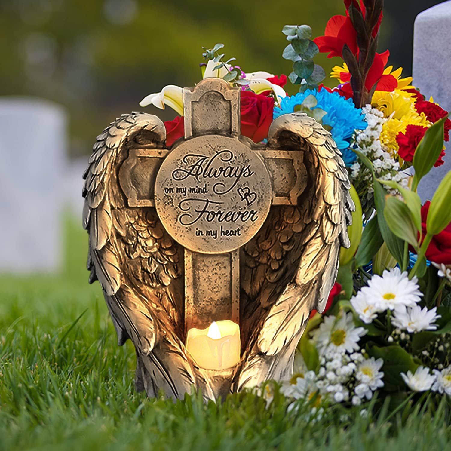 Decorative Garden Stakes - Lmtocs Solar Angel Wings Memorial Grave Decorations for Cemetery, Angel Memorial Grave Lights, Angel Wing Memorial Gifts, Outdoor Angel Garden Lights for Graveyard Graveside Garden