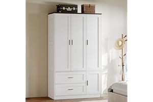 ANCTOR Freestanding Wardrobe Closet 70.6" H, Tall Armoire Wardrobe Closet 3 Doors with Hanging Rod, Drawers, Adjustable Cube Shelves and a Closed Cabinet Organizer Modern Bedroom Clothes Cabinet